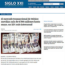 El mercado transaccional de Mxico moviliza ms de 8.700 millones hasta mayo, un 32% ms interanual